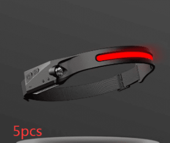 COB LED Induction Riding Headlamp Flashlight USB Rechargeable Waterproof Camping Headlight With All Perspectives Hunting Light (Pieces: 5, Color: Red)
