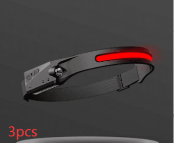 COB LED Induction Riding Headlamp Flashlight USB Rechargeable Waterproof Camping Headlight With All Perspectives Hunting Light (Pieces: 3, Color: Red)