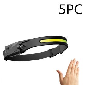 COB LED Induction Riding Headlamp Flashlight USB Rechargeable Waterproof Camping Headlight With All Perspectives Hunting Light (Pieces: 5, Color: Black)
