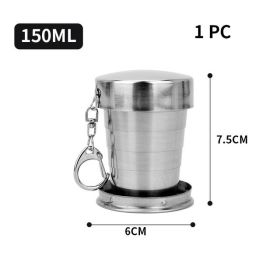 Stainless Steel Folding Cup Portable Outdoor Travel Camping Telescopic Cup Ourdoor Foldable Drinkware 75ml/150ml/250ml (size: 150ml)