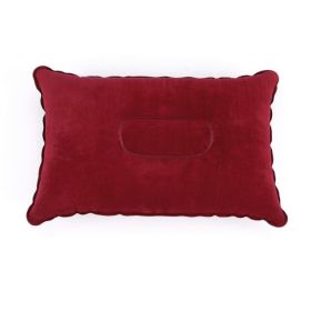 Portable Fold Inflatable Air Pillow Outdoor Travel Sleeping Camping PVC Neck Stretcher Backrest Plane Comfortable Pillow (Color: Wine Red)