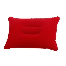 Portable Fold Inflatable Air Pillow Outdoor Travel Sleeping Camping PVC Neck Stretcher Backrest Plane Comfortable Pillow (Color: Red)