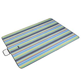 60" x 78" Waterproof Picnic Blanket Handy Mat with Strap Foldable Camping Rug (Color: Blue Stripe)