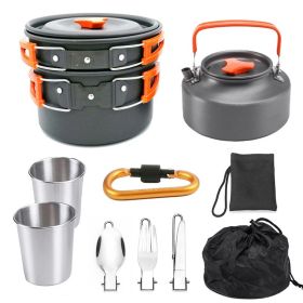 2-3 People Outdoor Teapot Set Pot Combination Camping Folding Pot Cookware Set (Color: Orange)